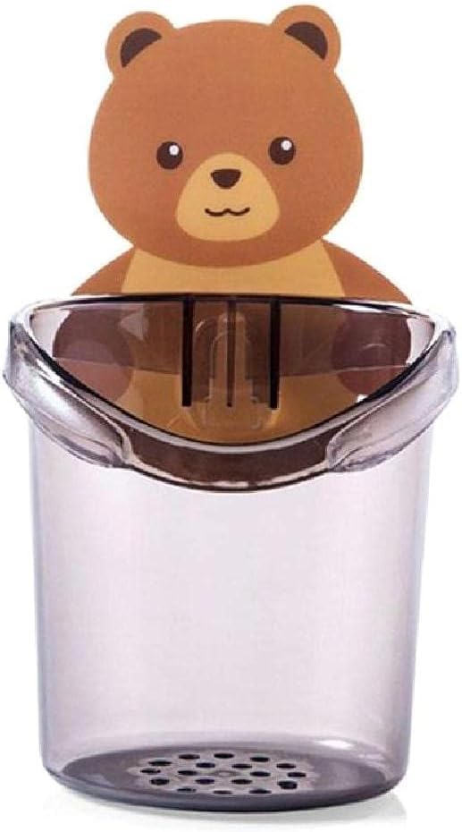 Zeccorp Cute Bear Wall-Mounted Toothbrush Holder with Drainage Cup, Self-Adhesive Bathroom Organiser, 2-Pack, Brown and Grey (5) - Image 1