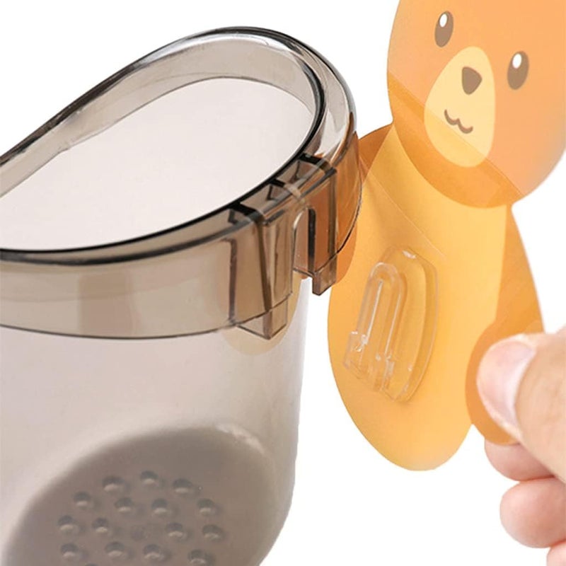 Zeccorp Cute Bear Wall-Mounted Toothbrush Holder with Drainage Cup, Self-Adhesive Bathroom Organiser, 2-Pack, Brown and Grey (5) - Image 3