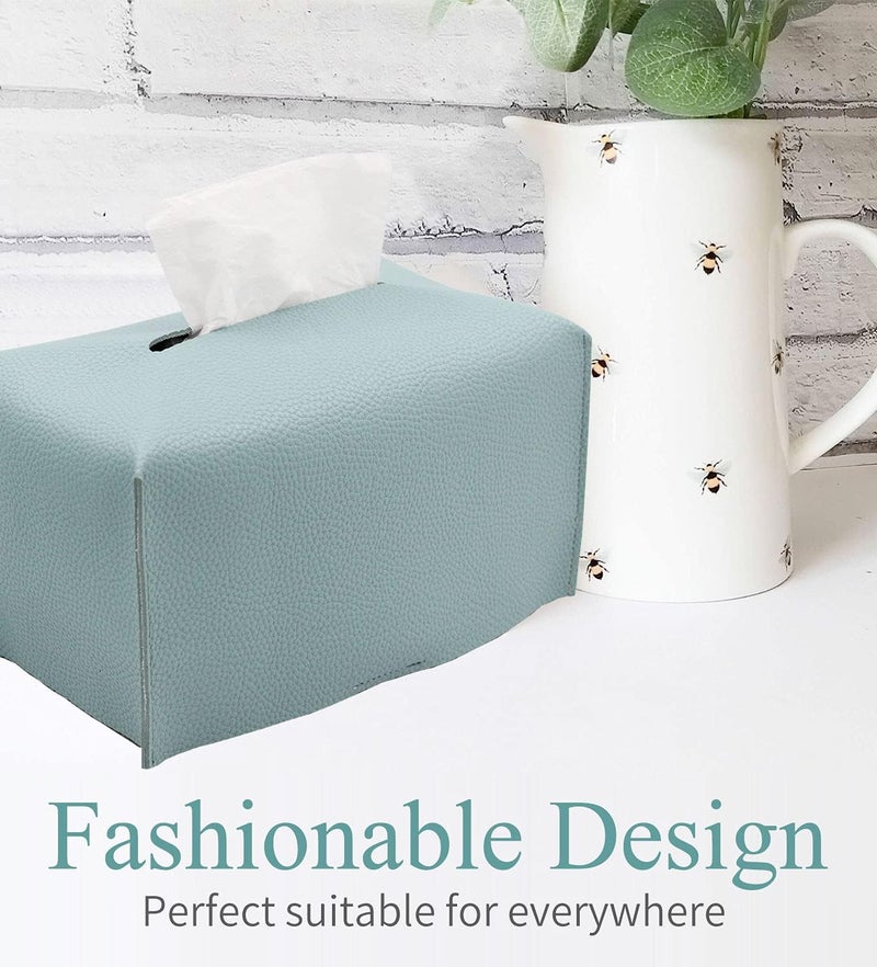 Livelab Tissue Box Cover, Modern Decorative PU Leather Rectangular Tissue Box Case Organizer Holder for Vanity Countertop, Night Stands, Livingroom, Office Desk & Car 9.5X5X5'' | Tiffany Blue - Image 2