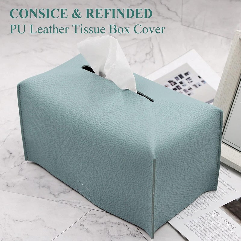 Livelab Tissue Box Cover, Modern Decorative PU Leather Rectangular Tissue Box Case Organizer Holder for Vanity Countertop, Night Stands, Livingroom, Office Desk & Car 9.5X5X5'' | Tiffany Blue - Image 4