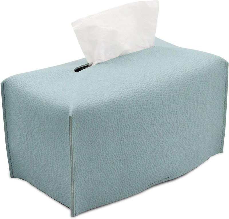 Livelab Tissue Box Cover, Modern Decorative PU Leather Rectangular Tissue Box Case Organizer Holder for Vanity Countertop, Night Stands, Livingroom, Office Desk & Car 9.5X5X5'' | Tiffany Blue - Image 1