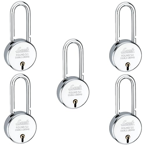 Link® 50mm New Round Long Shackle Padlock 5Pcs Set | 50,000 Key Combinations | Made in India | Double Locking | Steel Body | Iron Lever| 3 Keys for Each Padlock - Image 1