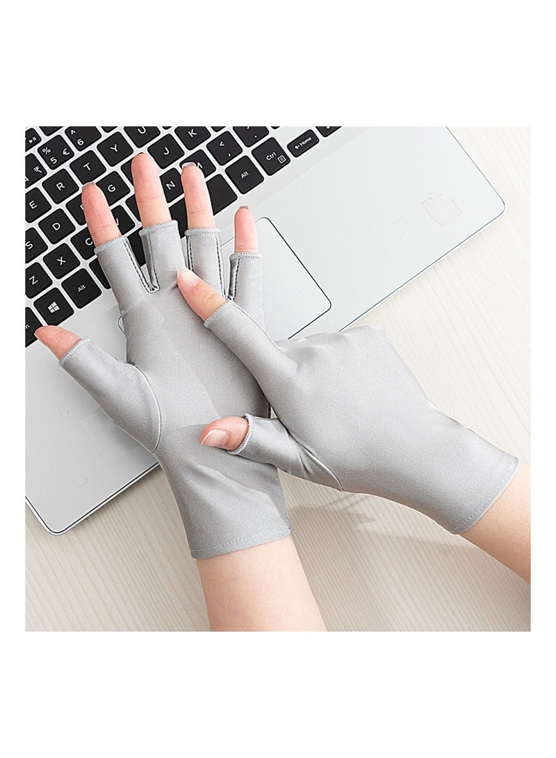 KASTWAVE Unisex Half Finger Gloves, 2 Pair Sunscreen Gloves UV Protection Sunblock Gloves for Driving Riding Fishing Golfing Outdoor Activities Fingerless Gloves in Common Size (Skin Gray)  - Image 1