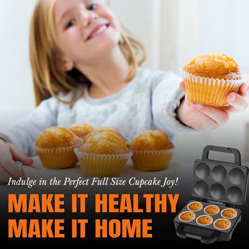 Graphite Electric Cupcake Maker Bakes Six Cupcakes Non Stick Surface Quick Heating - Image 4