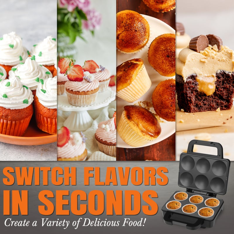 Graphite Electric Cupcake Maker Bakes Six Cupcakes Non Stick Surface Quick Heating - Image 2