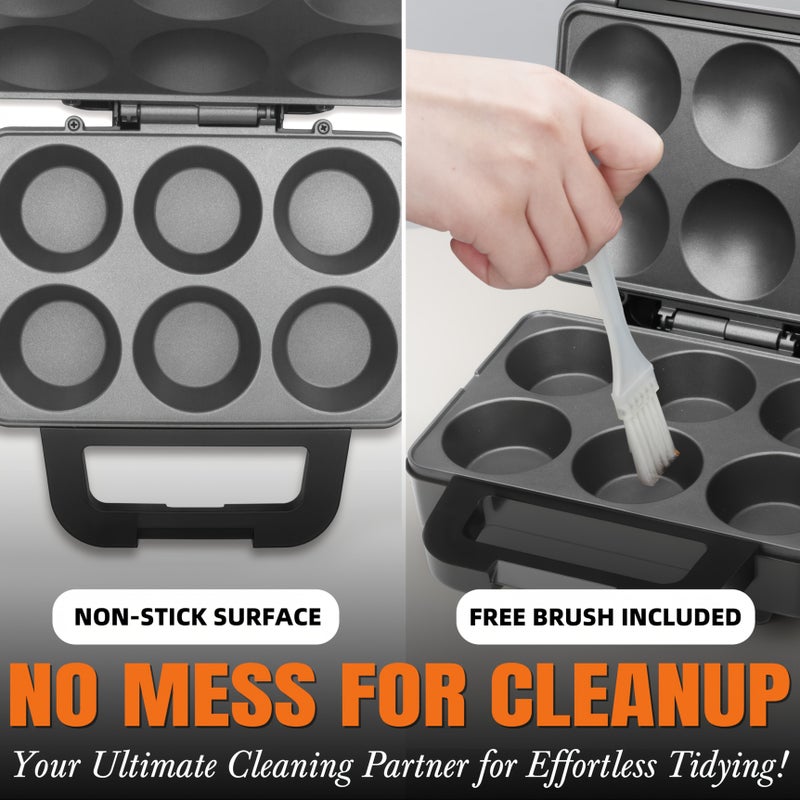 Graphite Electric Cupcake Maker Bakes Six Cupcakes Non Stick Surface Quick Heating - Image 1