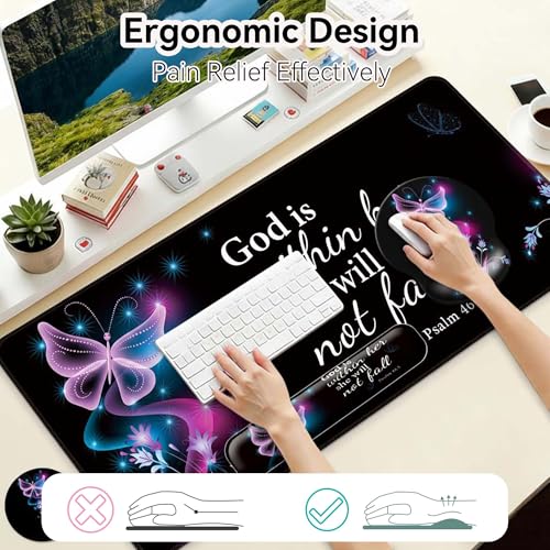 VINEBURY Desk Mat Set + Keyboard and Mouse Pad with Wrist Rest Support,4-in-1 Large Mousepad Computer Mats for Desktop Home & Office-Purple Butterflies - Image 3
