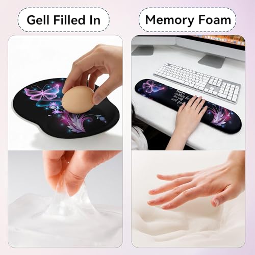 VINEBURY Desk Mat Set + Keyboard and Mouse Pad with Wrist Rest Support,4-in-1 Large Mousepad Computer Mats for Desktop Home & Office-Purple Butterflies - Image 5