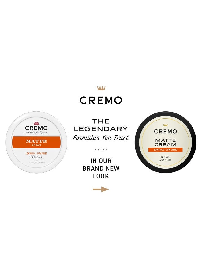 Cremo Hair Styling Matte Cream, Premium Barber Grade, Light Hold, Low Shine, Hair Cream and Hair Products For Men, 4 Oz