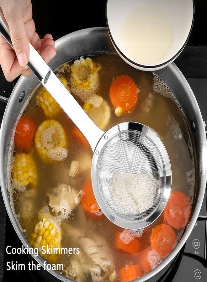 Hvanam Sieve Fine Mesh Strainer Set Stainless Steel Metal Flat Cooking Skimmer Ladle Colander With Handle Food Strainer Kitchen Tools For Kitchen Baking Oil Filter Flour Sifter Foam,L M Small 3Pack - Image 5