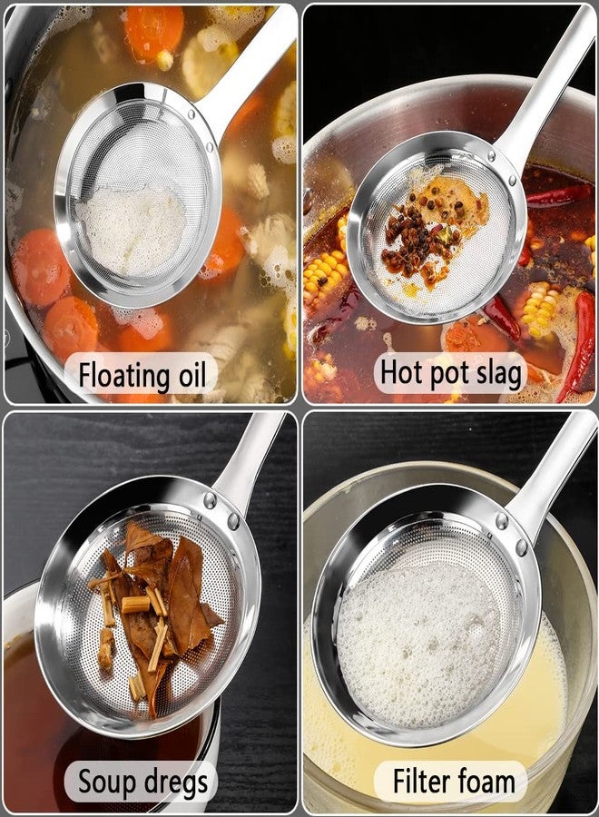 Hvanam Sieve Fine Mesh Strainer Set Stainless Steel Metal Flat Cooking Skimmer Ladle Colander With Handle Food Strainer Kitchen Tools For Kitchen Baking Oil Filter Flour Sifter Foam,L M Small 3Pack - Image 4