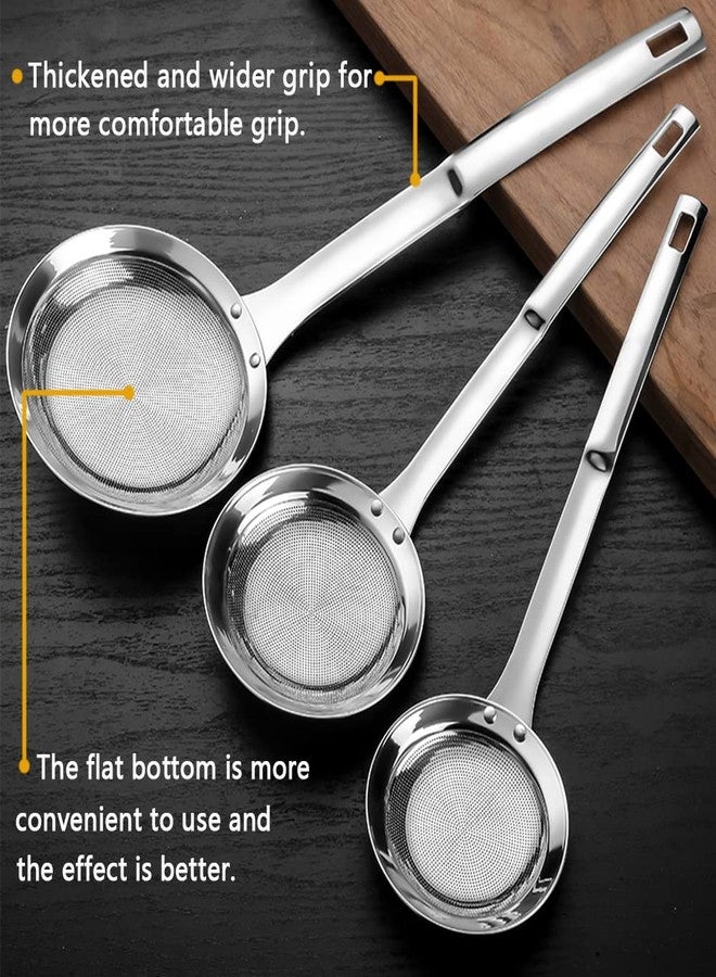 Hvanam Sieve Fine Mesh Strainer Set Stainless Steel Metal Flat Cooking Skimmer Ladle Colander With Handle Food Strainer Kitchen Tools For Kitchen Baking Oil Filter Flour Sifter Foam,L M Small 3Pack - Image 3