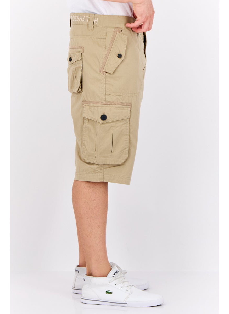 CROSSHATCH Men Brand Logo Cargo Shorts, Tan  - Image 2