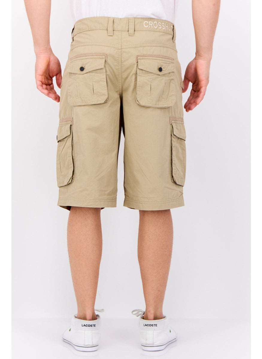 CROSSHATCH Men Brand Logo Cargo Shorts, Tan  - Image 3