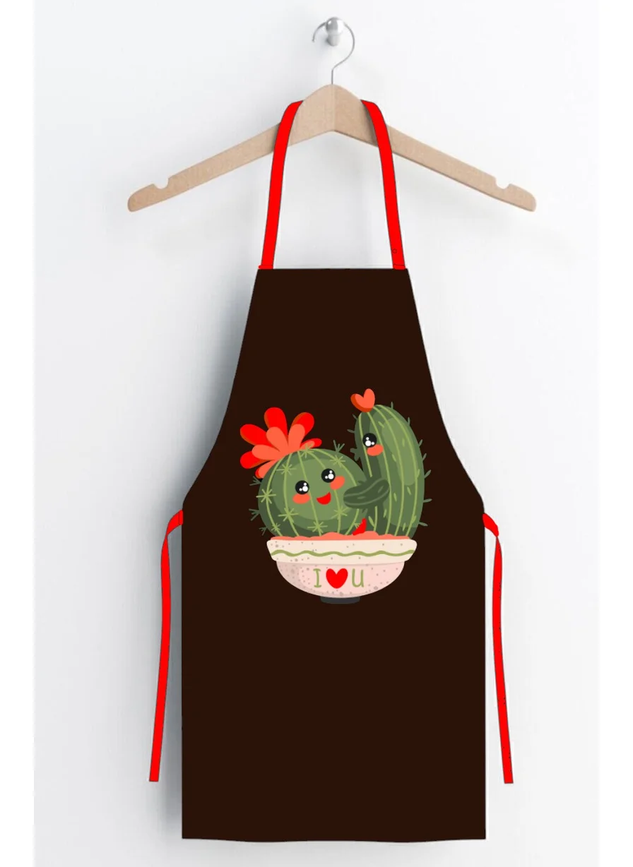 Ays Home Brown Cactus Pattern Kitchen Apron