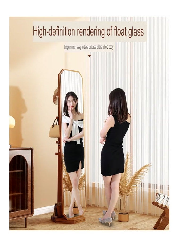 keke Antique-Style Rotating Full-Length Mirror with Integrated Coat & Storage Rack – Unique Shaped Floor Mirror for Bedroom & Living Room 40 width 160 Length Log Color - Image 4