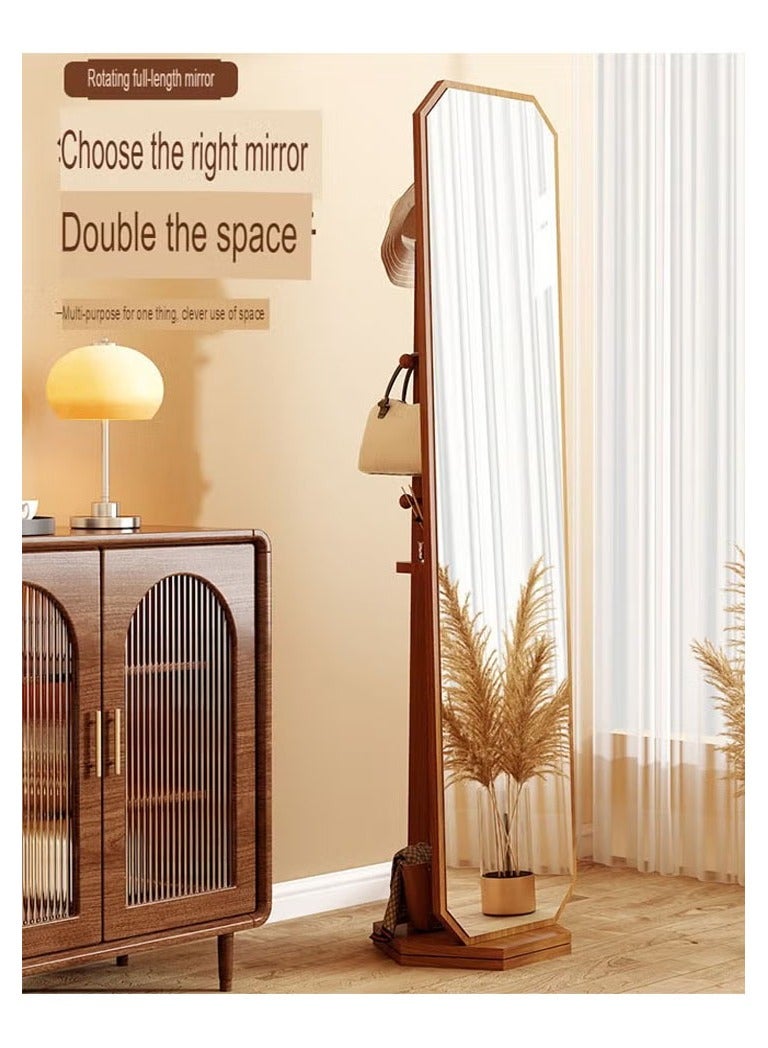 keke Antique-Style Rotating Full-Length Mirror with Integrated Coat & Storage Rack – Unique Shaped Floor Mirror for Bedroom & Living Room 40 width 160 Length Log Color - Image 2