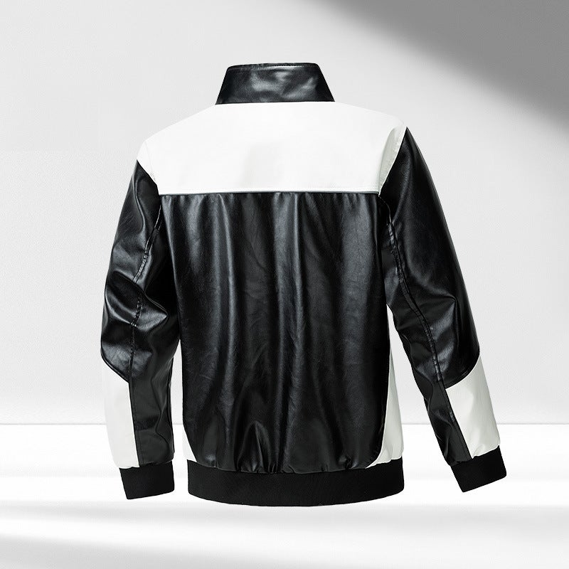 2024 Fashion All-Match Simple Color Matching Collar Leather Jacket Motorcycle Jacket Fashionable Leather Jacket - Image 5