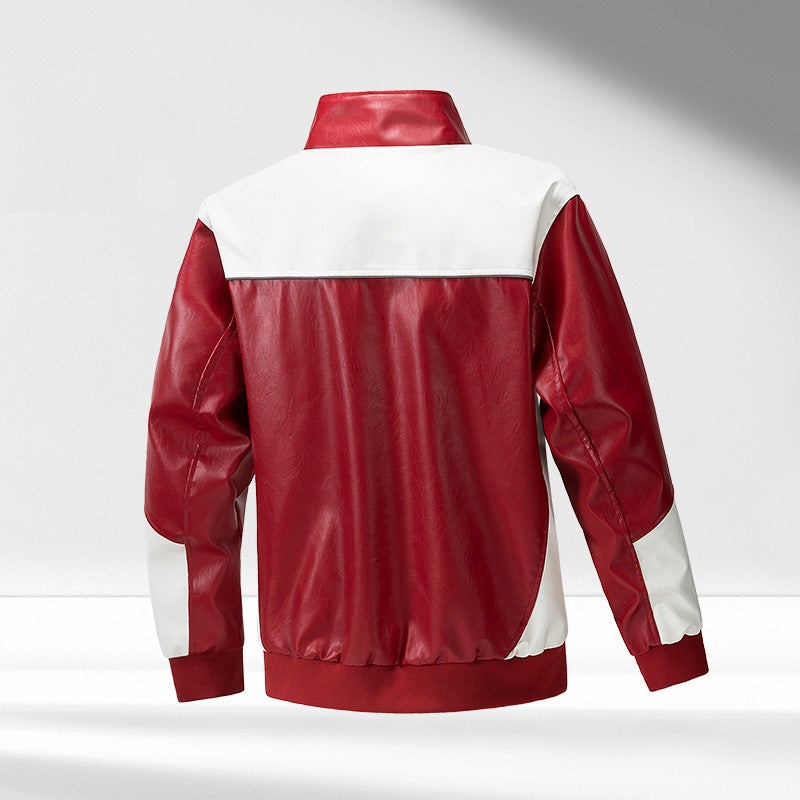 2024 Fashion All-Match Simple Color Matching Collar Leather Jacket Motorcycle Jacket Fashionable Leather Jacket - Image 4