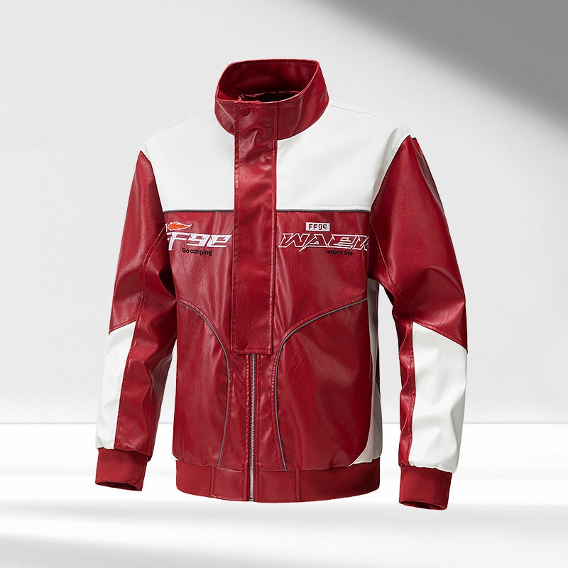 2024 Fashion All-Match Simple Color Matching Collar Leather Jacket Motorcycle Jacket Fashionable Leather Jacket - Image 2