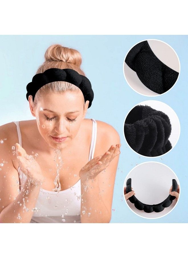 WSICSE - Sponge Spa Headband For Women Soft Makeup Headband And Wrist Washband Set Black Skincare Headbands For Face Washing Shower Makeup Removal - Image 1