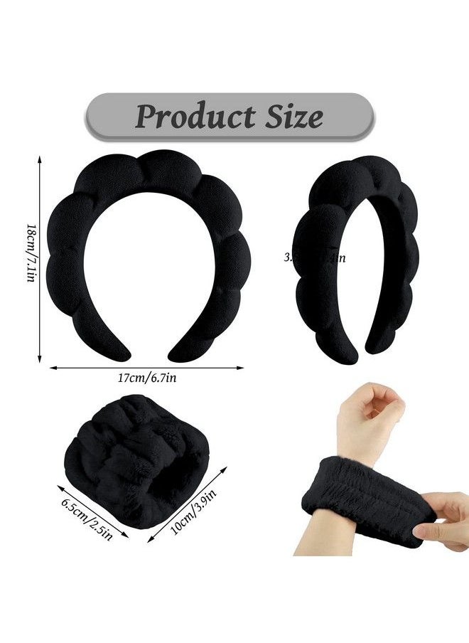 WSICSE - Sponge Spa Headband For Women Soft Makeup Headband And Wrist Washband Set Black Skincare Headbands For Face Washing Shower Makeup Removal - Image 1