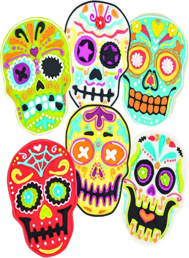 Tovolo Spectrum Day of the Dead Cookie Cutter Skull Stamps Galletas Dia De Los Muertos Cookie Kit for Baking Decorating Skull Sugar Cookies, Reversible Skull Cookie Stamp Impression Designs with Cutter - Image 1