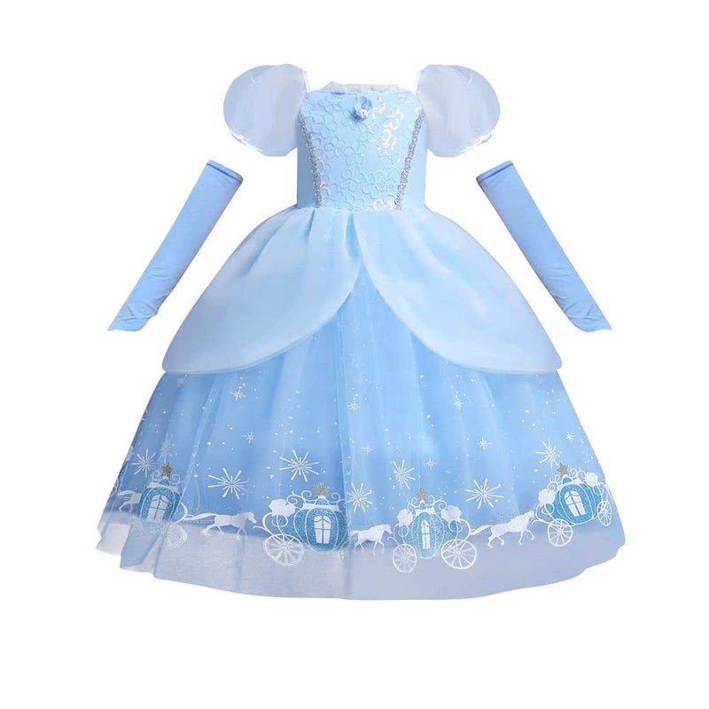 IBAKOM Kids Cinderella Dress up Girls Princess Costume Fairy Tale Sophia Rapunzel Cosplay Fancy Dress Halloween Carnival Outfit, Blue-04, 2-3 Years - Image 2