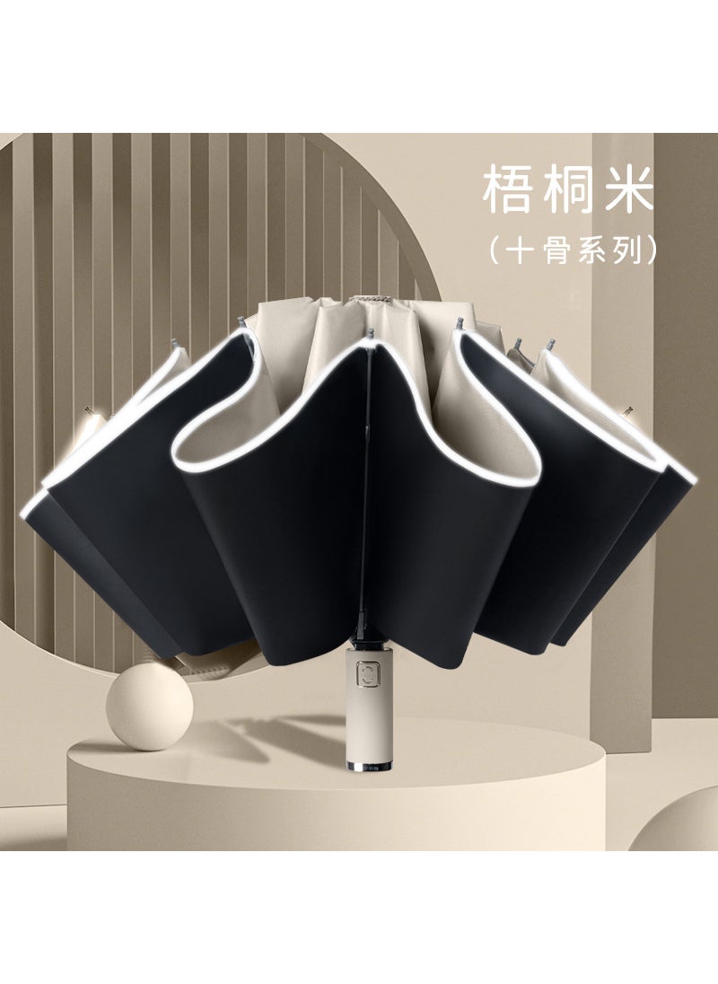 Automatic Reverse Umbrella with Flashlight Color Handle Reverse Umbrella Opaque Black Olive Green - Image 3