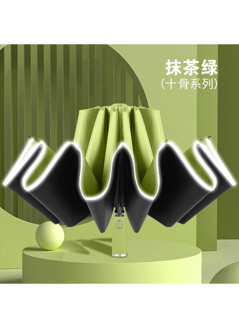 Automatic Reverse Umbrella with Flashlight Color Handle Reverse Umbrella Opaque Black Olive Green - Image 4