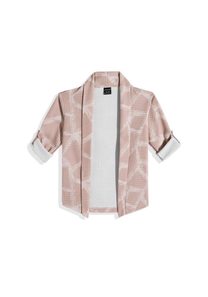CHARCHIT Boys Printed Full Sleeves Casual Shrug & T-Shirt in Peach - Image 2
