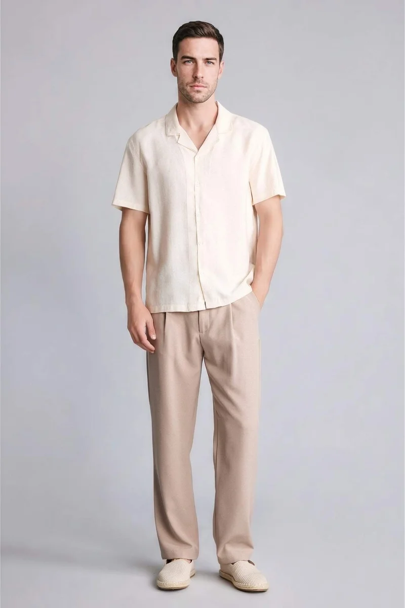 DeFacto Regular Fit Resort Neck Sensual Short Sleeve Shirt