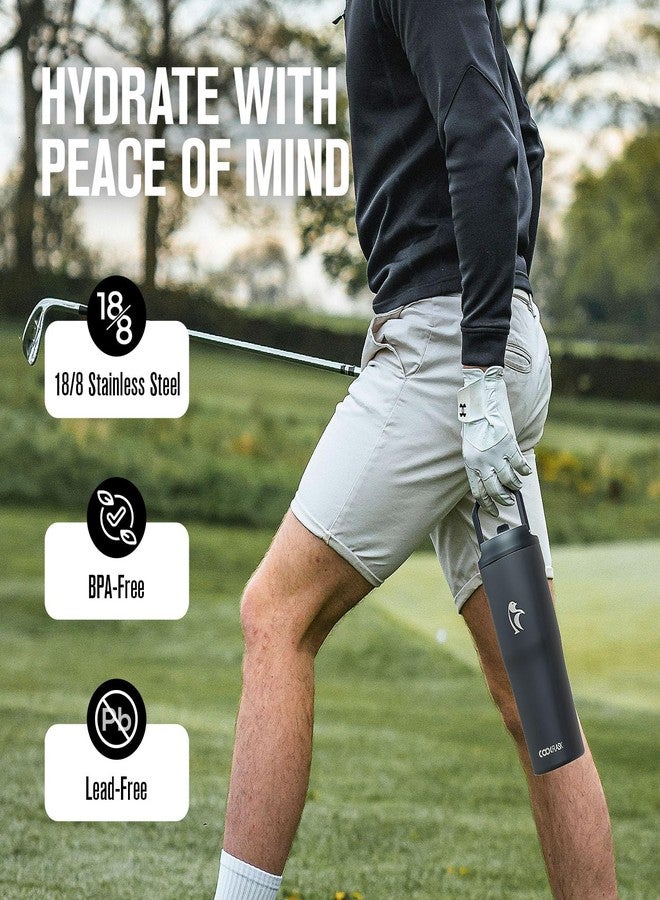 Coolflask 32 oz Insulated Water Bottle - Slim Tumbler with Straw & Handle - Car Cup Holder Friendly - Stainless Steel Thermo Flask for Sports, Gym, Travel, Office, Dishwasher Safe, Black - Image 4