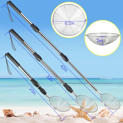 PAMISO Beach Sand Sifter 2 Beach Sifting Sand Telescoping Pole Sets with Scoops Baskets Mesh Bag for Picking Up Shells Shovels Shark Teeth - Image 5