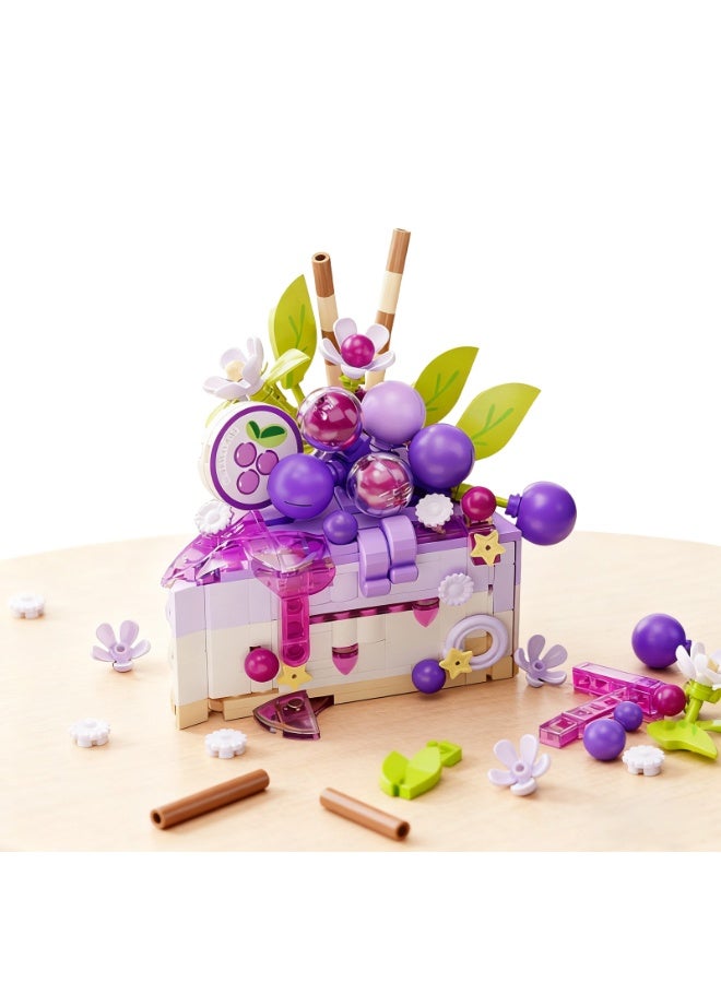 ACYYH Botanical Building Set, Purple Flower Treasure Chest Educational Toy for Kids, Creative Construction Blocks with Colorful Pieces, 9x8x9cm - Image 1