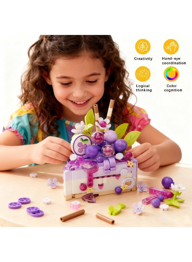 ACYYH Botanical Building Set, Purple Flower Treasure Chest Educational Toy for Kids, Creative Construction Blocks with Colorful Pieces, 9x8x9cm - Image 3
