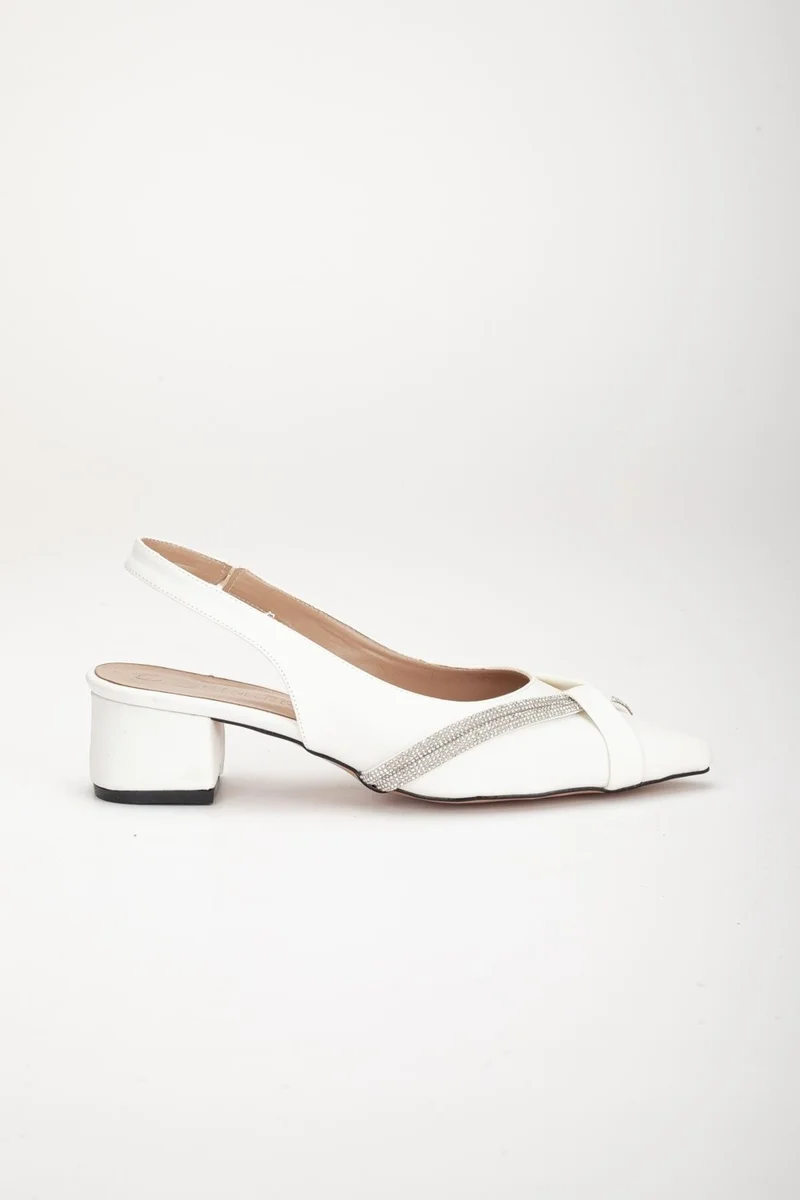 Dilimler Ayakkabı Slices Shoes Large Size Zara Satin Stone White Women's Short Heeled Evening Dress Shoes