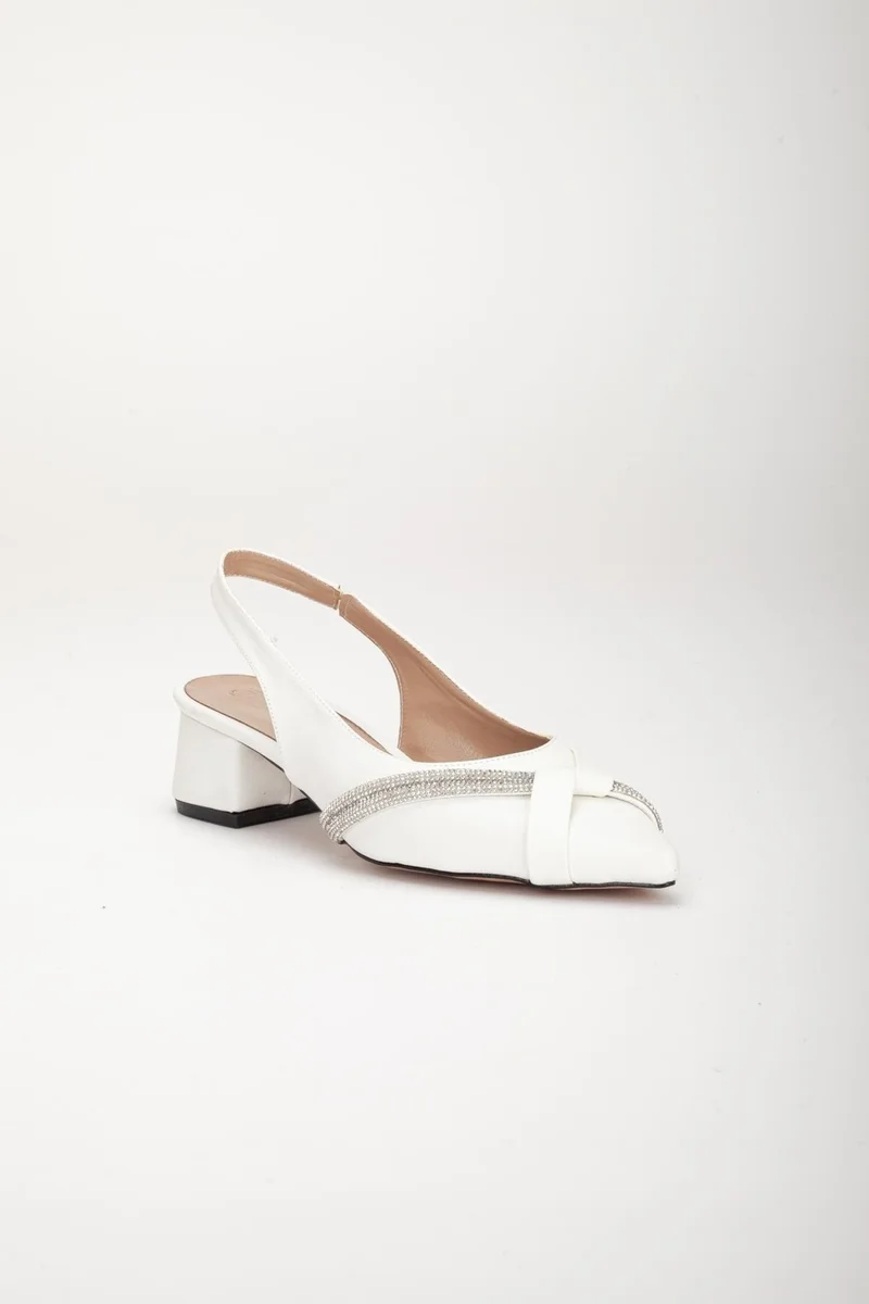 Dilimler Ayakkabı Slices Shoes Large Size Zara Satin Stone White Women's Short Heeled Evening Dress Shoes