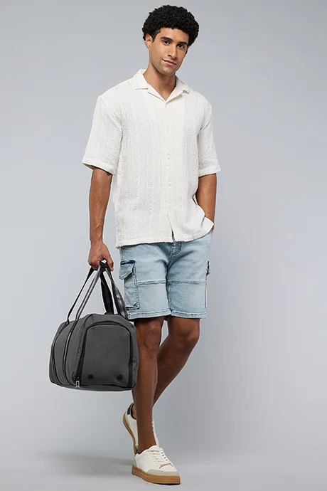 R&B Washed Cargo Denim Shorts with Drawstring Waist