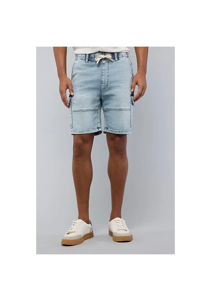 R&b Washed Cargo Denim Shorts with Drawstring Waist