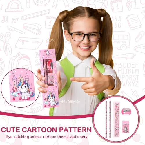 Sillyme 12pcs of Unicorn Stationery Set for Navratri gifts for kanya Return Gifts Birthday Party for kids - Pencil , scale , eraser kanjak gifts for girls pack of 12 - kanya pujan gifts set of 12 - Image 4