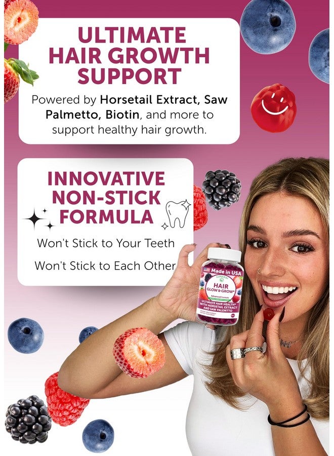 Lunakai USA Made Super Hair Gummies with Biotin, Zinc, Horsetail Extract & Saw Palmetto - Hair Growth Vitamins for Women & Men - Supports Thicker, Longer, Stronger Tresses, Skin & Nails, 60ct - Image 3