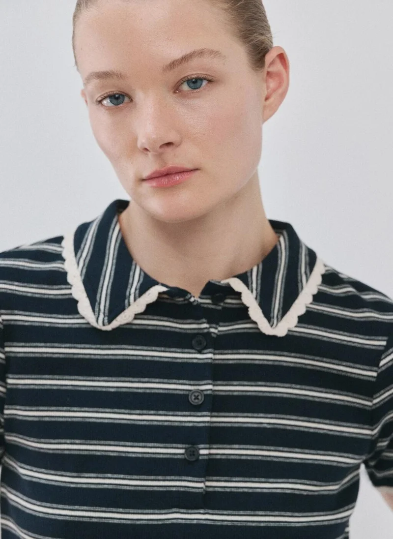 MANGO  Scalloped striped polo for Women | Best Price UAE