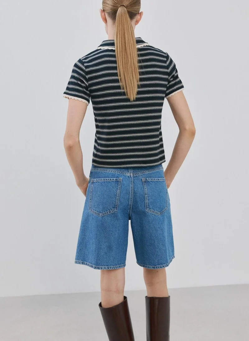 مانجو Scalloped striped polo