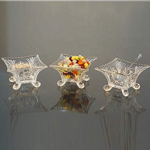 BRUSHFINCH Crystal Clear Square Four Leg iceCream Bowl Pudding Bowl Dessert Bowl Salad Fruit Bowl Glass Bowl for Man and Woman 100 ml Set of 6 - Image 4