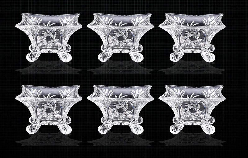 BRUSHFINCH Crystal Clear Square Four Leg iceCream Bowl Pudding Bowl Dessert Bowl Salad Fruit Bowl Glass Bowl for Man and Woman 100 ml Set of 6 - Image 5