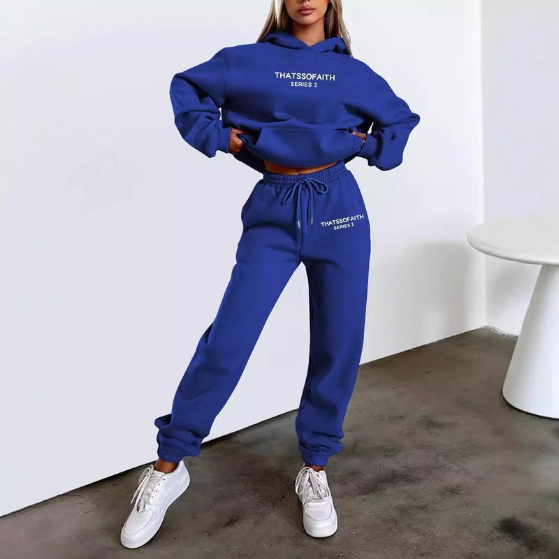 Women'S Letters Printed Hooded Sweat Fashion Casual Grab Pants Suit - Image 4