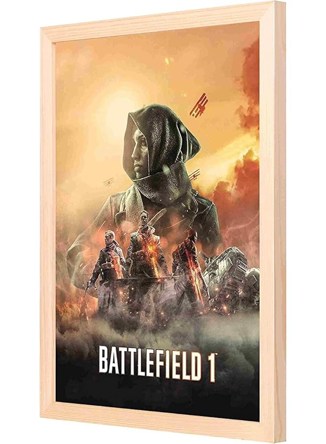 لوحة فنية جدارية من Battlefield 1 بإطار خشبي جاهز للتعليق للمنزل وغرفة النوم والمكتب وغرفة المعيشة وديكور المنزل مصنوعة يدويًا من الخشب باللون 23 × 33 سم من