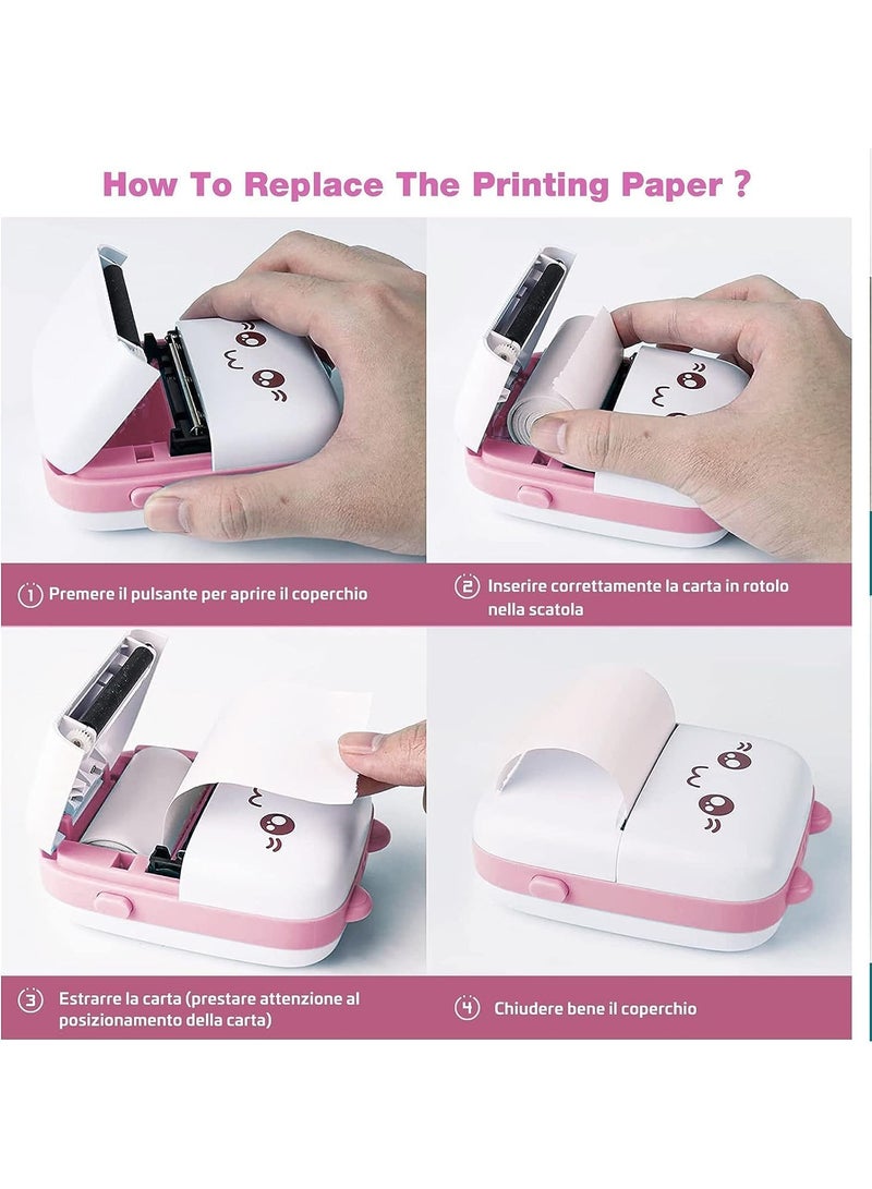 Mini Portable Printer, Inkless Label Printer, Mini Wireless Bluetooth Thermal Printer Compatible with iOS + Android for Magazines, Diaries, Photos, Gift Capsule Printing for Girls and Kids (Pink) - Image 2