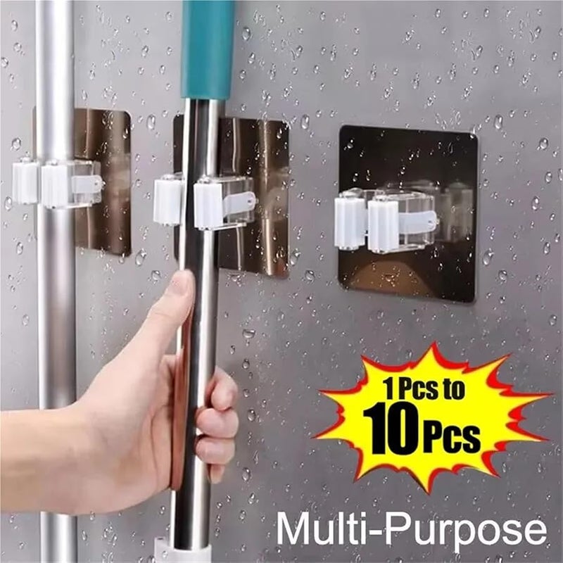 Black 10 Pcs Wall Mounted Mop Broom Holder Multi Purpose Waterproof Hooks Organizer - Image 4